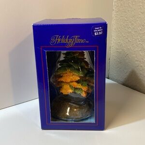 NIB Vintage Holiday Time Hand Painted Yellow And Green Maple Tree Decoration.